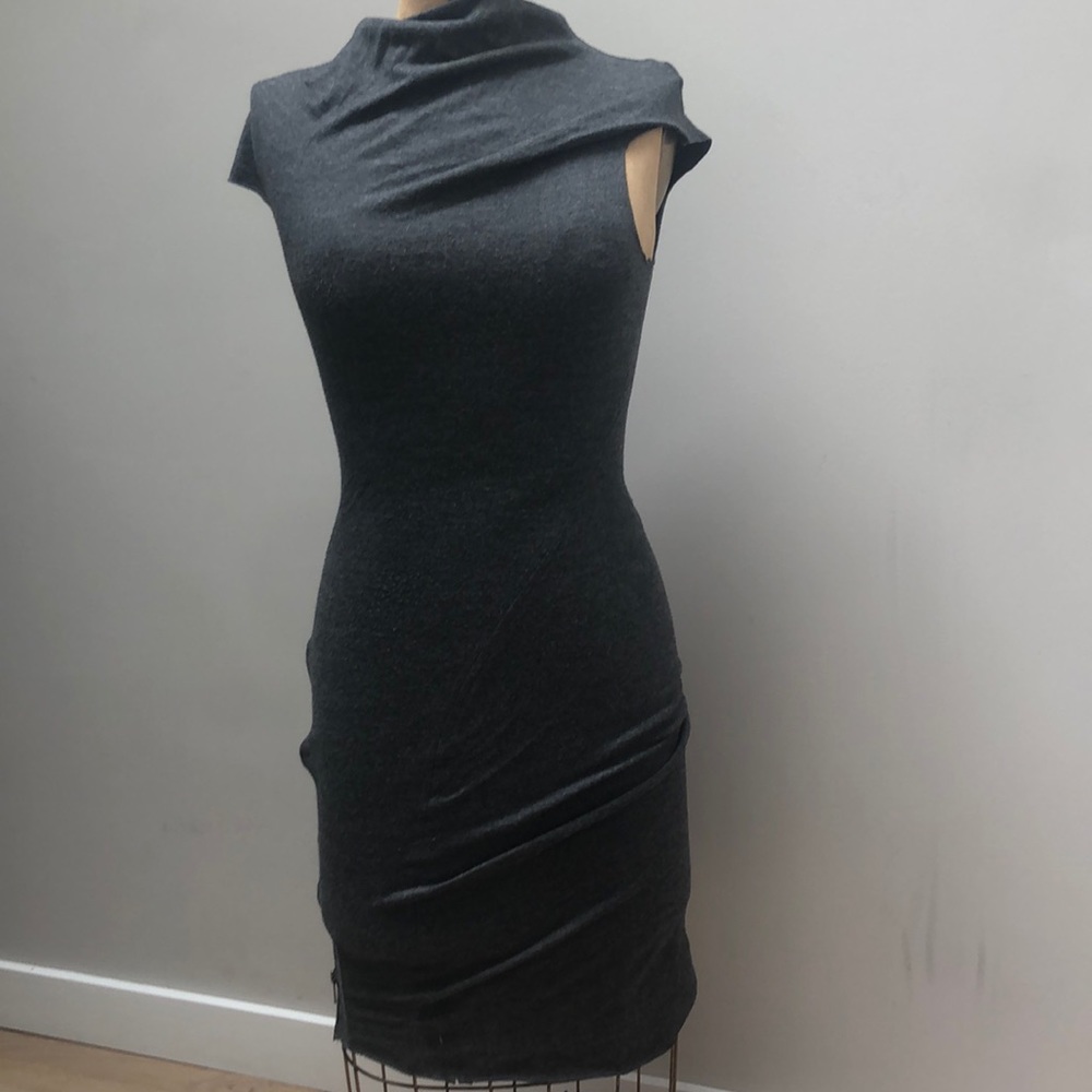 Helmut Lang wool sonar asymmetrical zipper dress XS